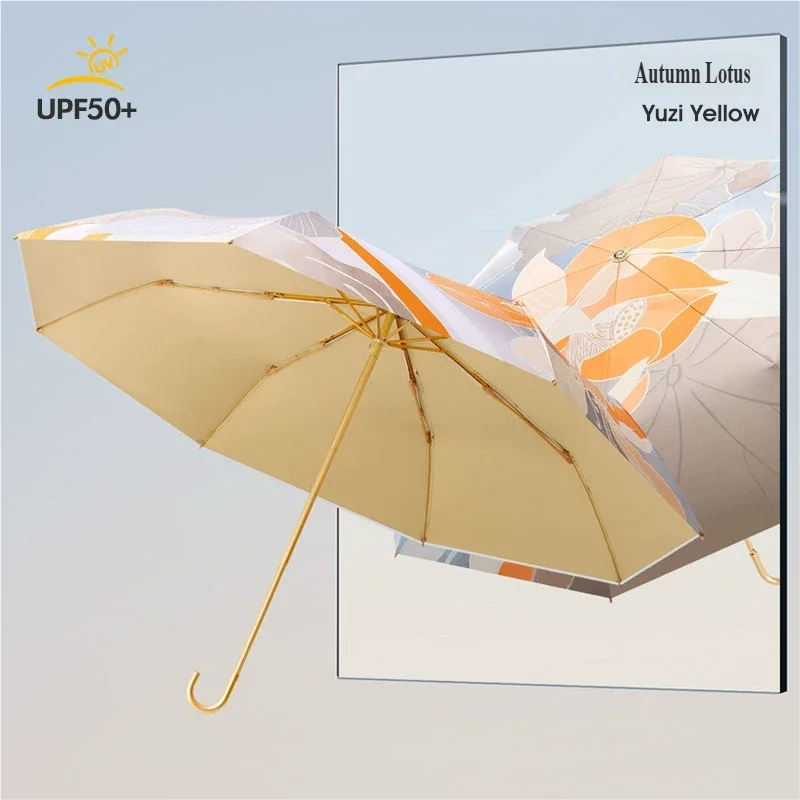 New curved hook pattern sun umbrella, fresh and cute women's sunshade umbrella, black and colorful glue three-fold sunshade and