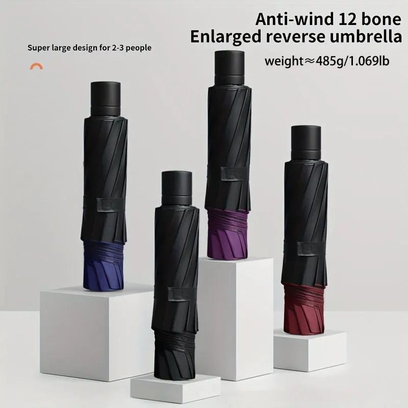 Super Large Foldable Umbrella Black Sun Protection Reinforced 12 Bones Sturdy for Three Men And Women  Manually open