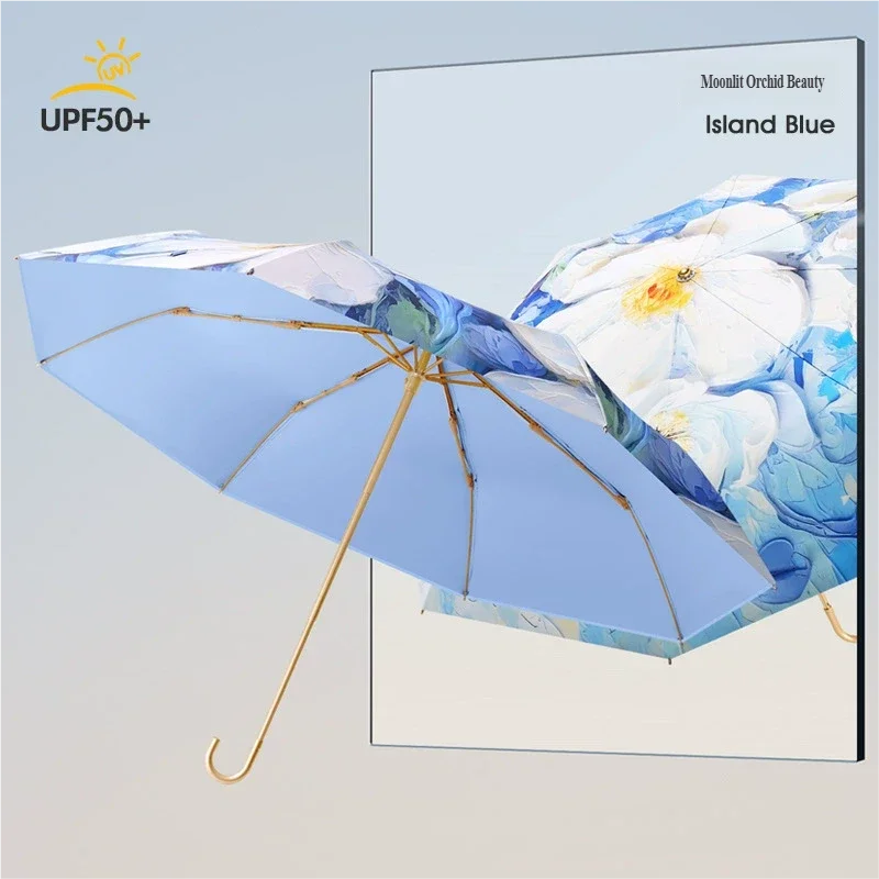 New curved hook pattern sun umbrella, fresh and cute women's sunshade umbrella, black and colorful glue three-fold sunshade and