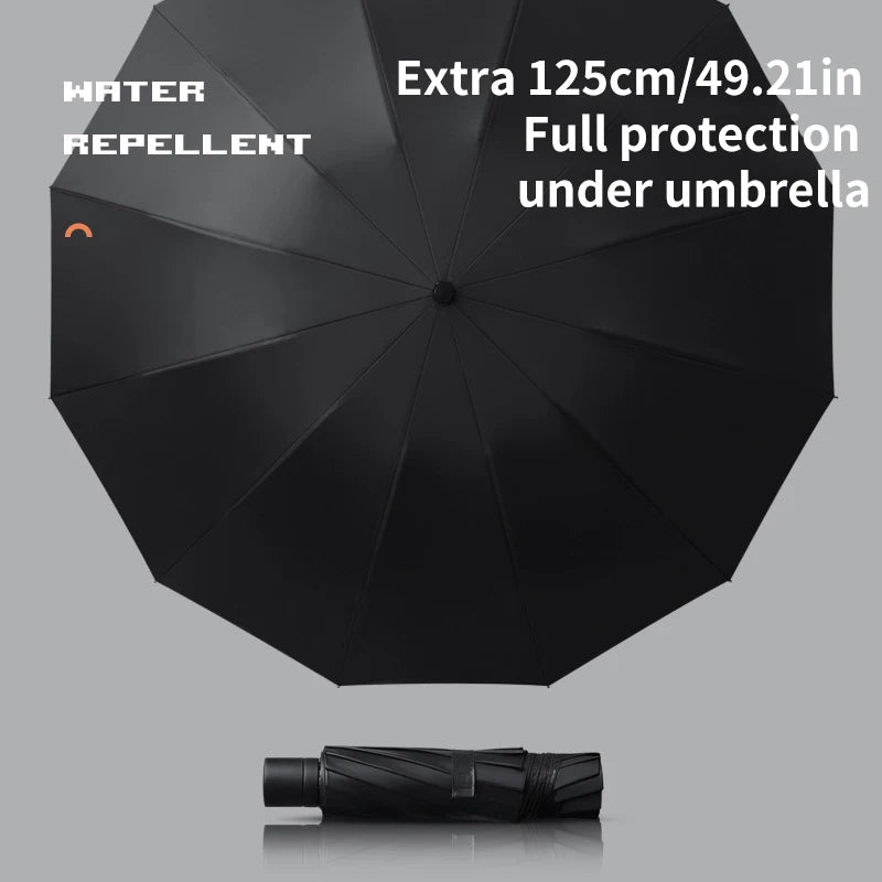 Super Large Foldable Umbrella Black Sun Protection Reinforced 12 Bones Sturdy for Three Men And Women  Manually open