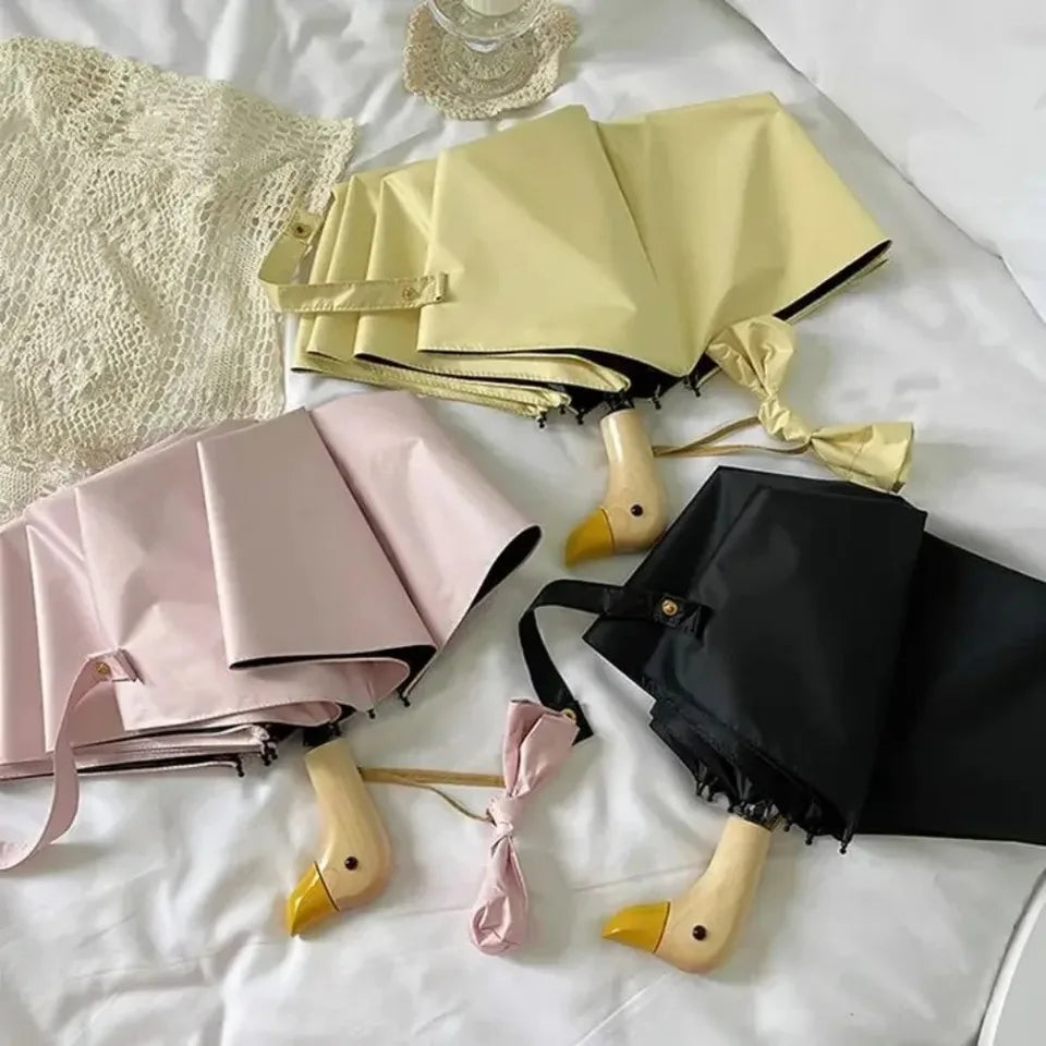 INS Cartoon Folding Umbrella Dual-use Waterproof Duck Head Umbrella UV Protection Manual Sun Sunscreen Umbrella Rain Gear