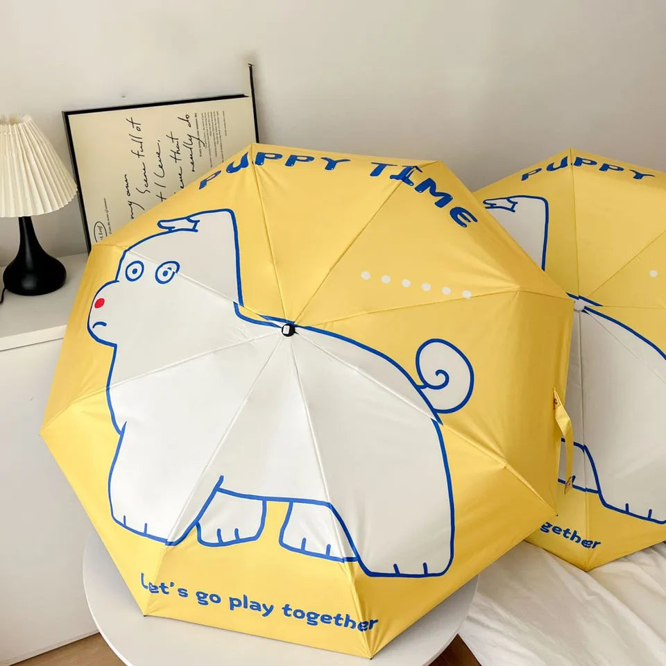 An outdoor travel umbrella with dog prints, a 50% discount mini sun umbrella, sun protection and UV protection,