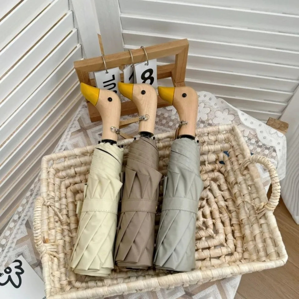 INS Cartoon Folding Umbrella Dual-use Waterproof Duck Head Umbrella UV Protection Manual Sun Sunscreen Umbrella Rain Gear