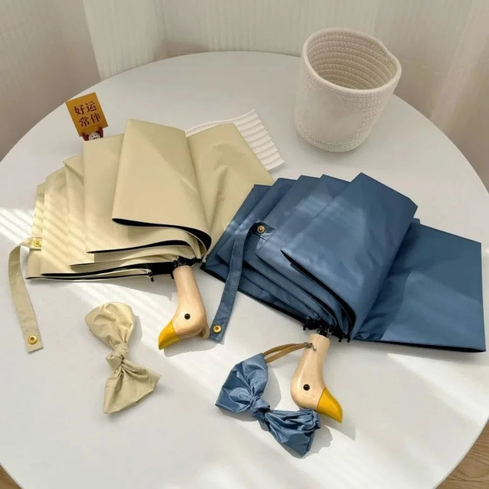INS Cartoon Folding Umbrella Dual-use Waterproof Duck Head Umbrella UV Protection Manual Sun Sunscreen Umbrella Rain Gear