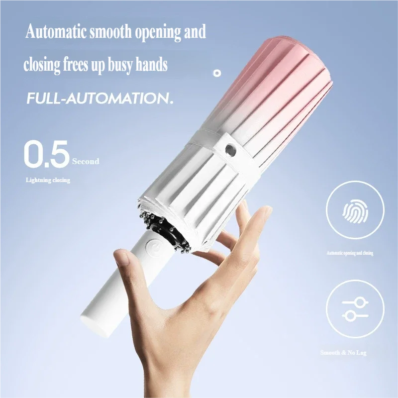 3-Person Extra Large Automatic Umbrella Gradient Color Anti-UV Sun & Rain Dual Use