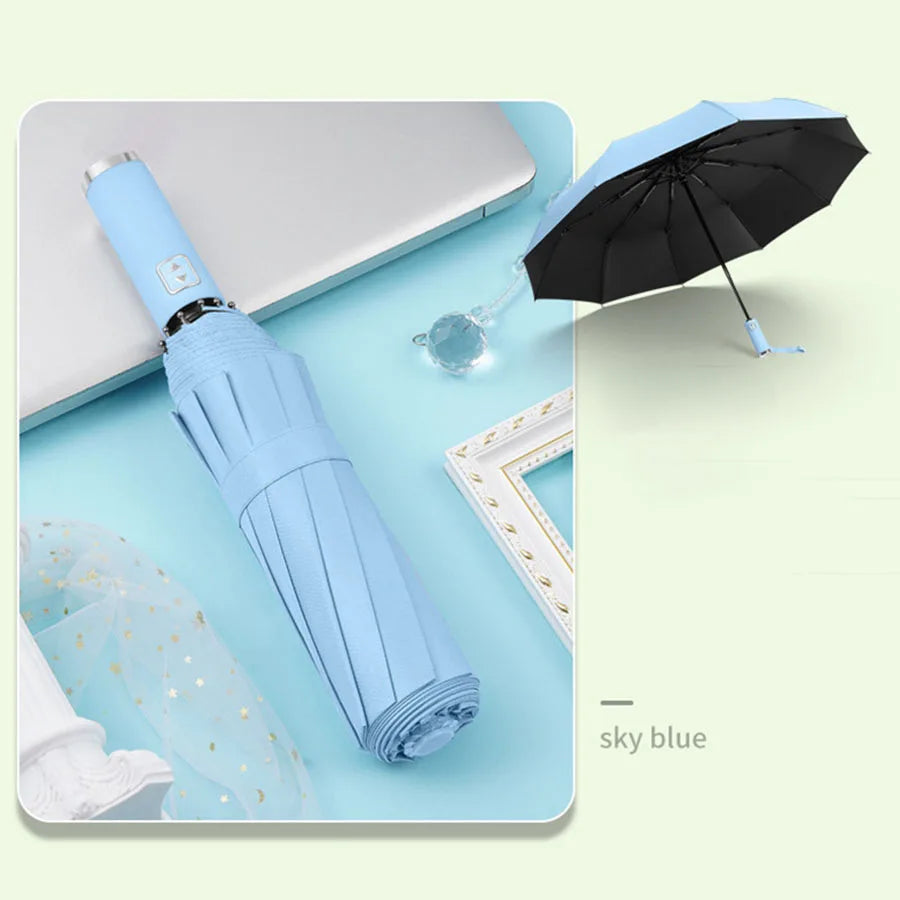 Stylish Automatic Umbrella - UV Protection, Windproof with 10 Reinforced Ribs, Design for Sun & Rain
