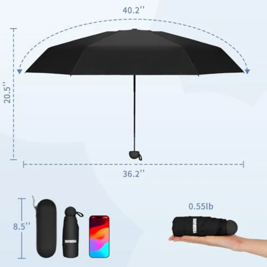 Travel Umbrella Portable Compact Umbrellas, Pocket Mini for Purse, Umbrellas for UV Sun and Rain Small for Backpack, Umbrella w