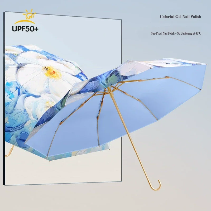 New curved hook pattern sun umbrella, fresh and cute women's sunshade umbrella, black and colorful glue three-fold sunshade and