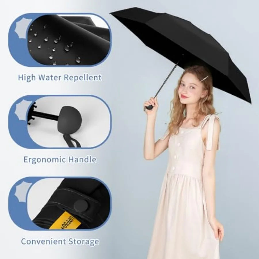 Travel Umbrella Portable Compact Umbrellas, Pocket Mini for Purse, Umbrellas for UV Sun and Rain Small for Backpack, Umbrella w