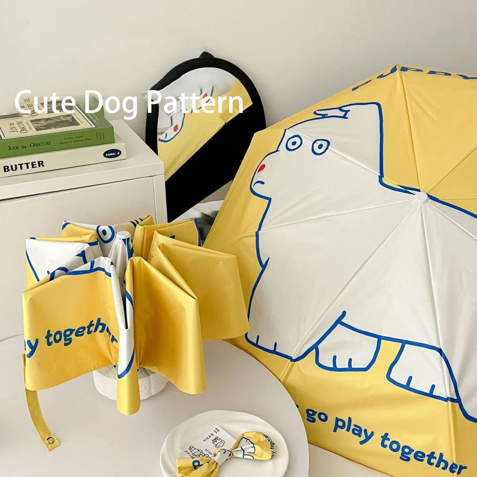 An outdoor travel umbrella with dog prints, a 50% discount mini sun umbrella, sun protection and UV protection,