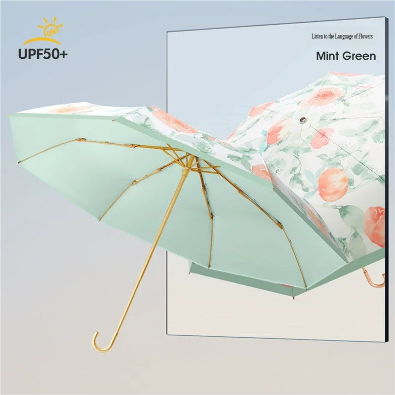 New curved hook pattern sun umbrella, fresh and cute women's sunshade umbrella, black and colorful glue three-fold sunshade and