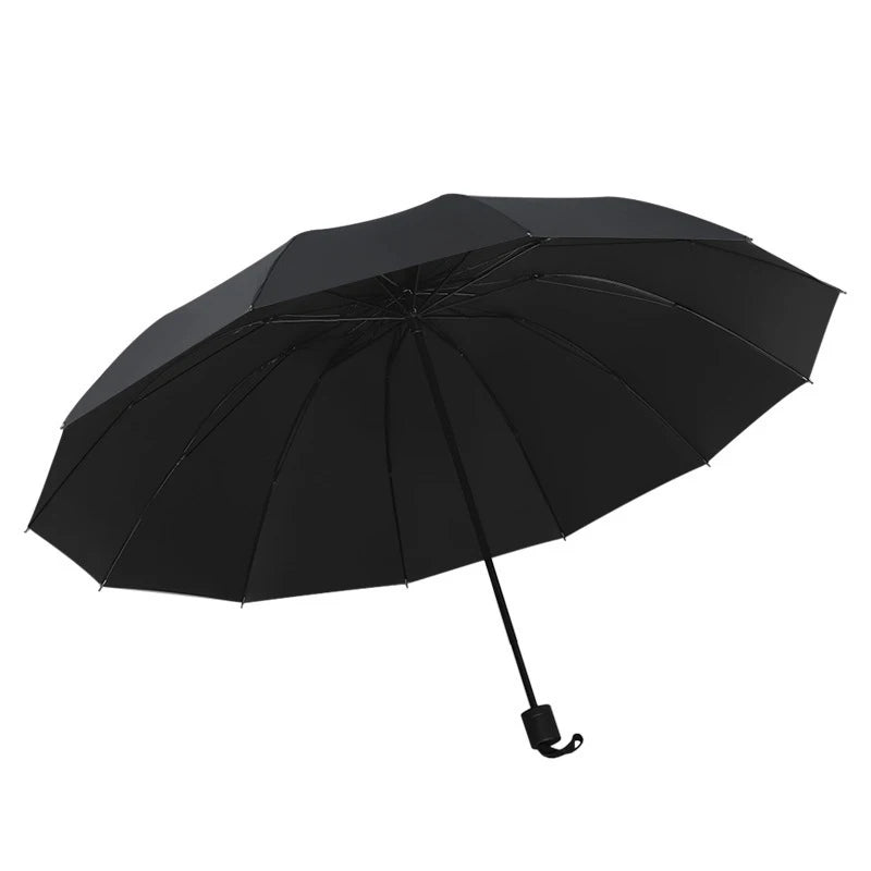Super Large Foldable Umbrella Black Sun Protection Reinforced 12 Bones Sturdy for Three Men And Women  Manually open